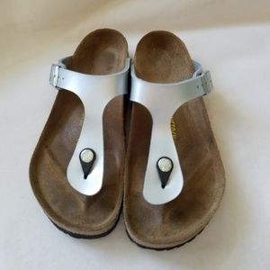 Birkenstock Silver Gizeh Birko-Flor -Size 38